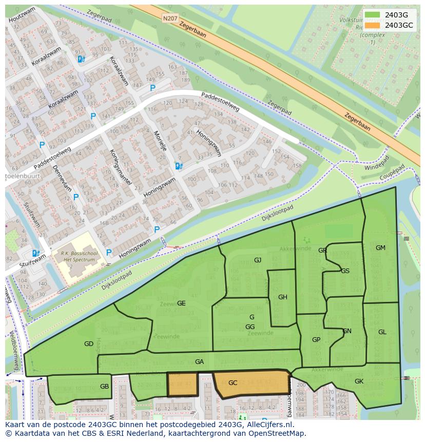 Afbeelding van het postcodegebied 2403 GC op de kaart.