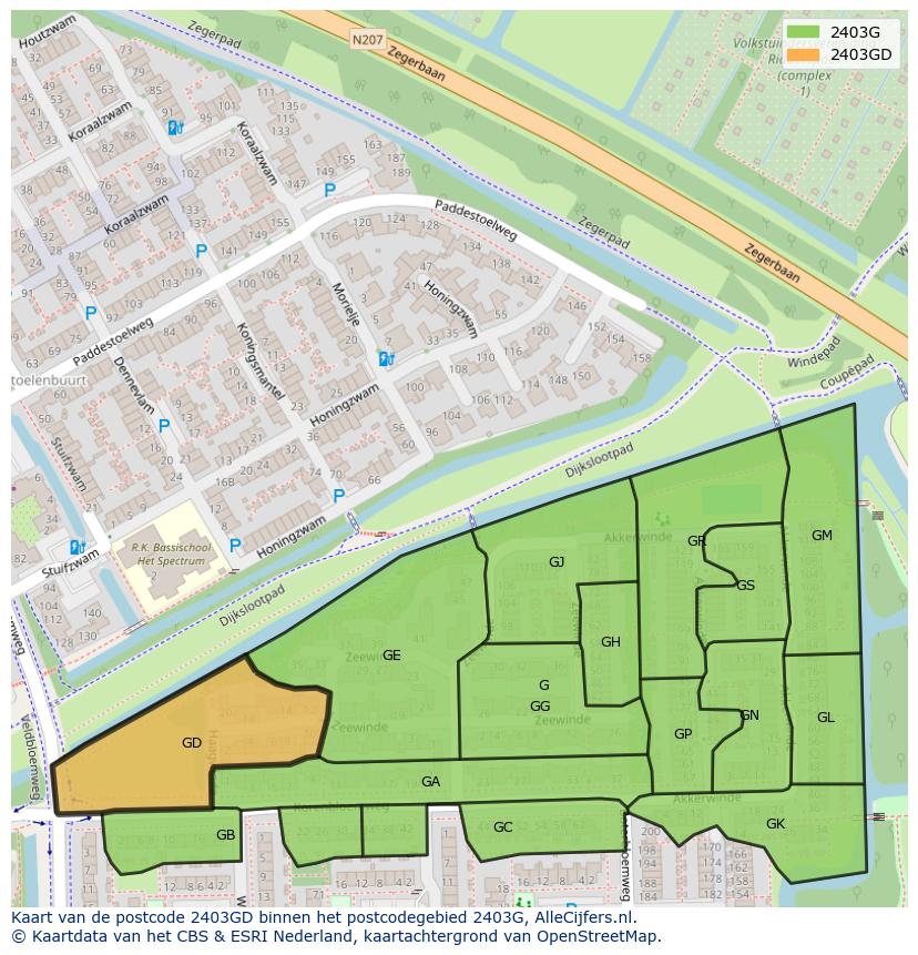 Afbeelding van het postcodegebied 2403 GD op de kaart.