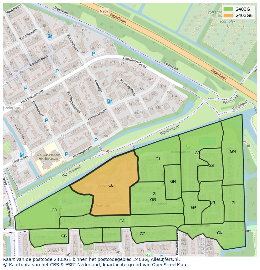 Afbeelding van het postcodegebied 2403 GE op de kaart.