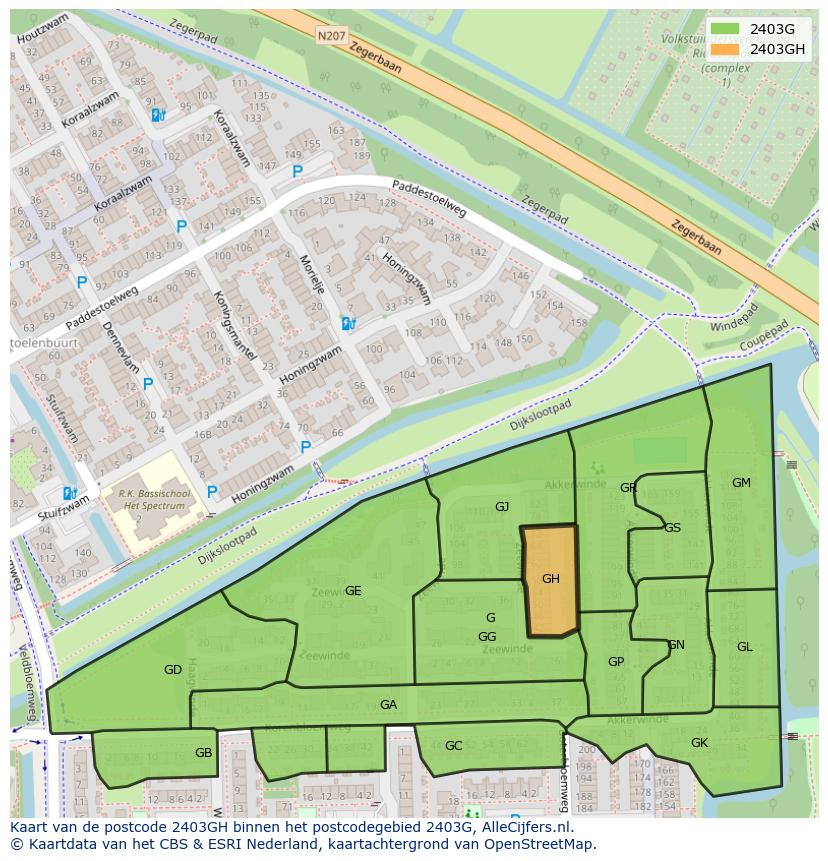 Afbeelding van het postcodegebied 2403 GH op de kaart.