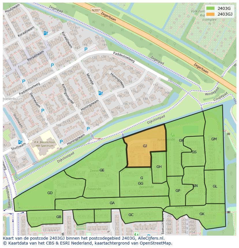 Afbeelding van het postcodegebied 2403 GJ op de kaart.