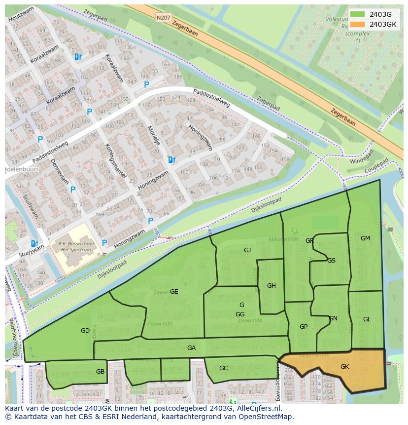 Afbeelding van het postcodegebied 2403 GK op de kaart.