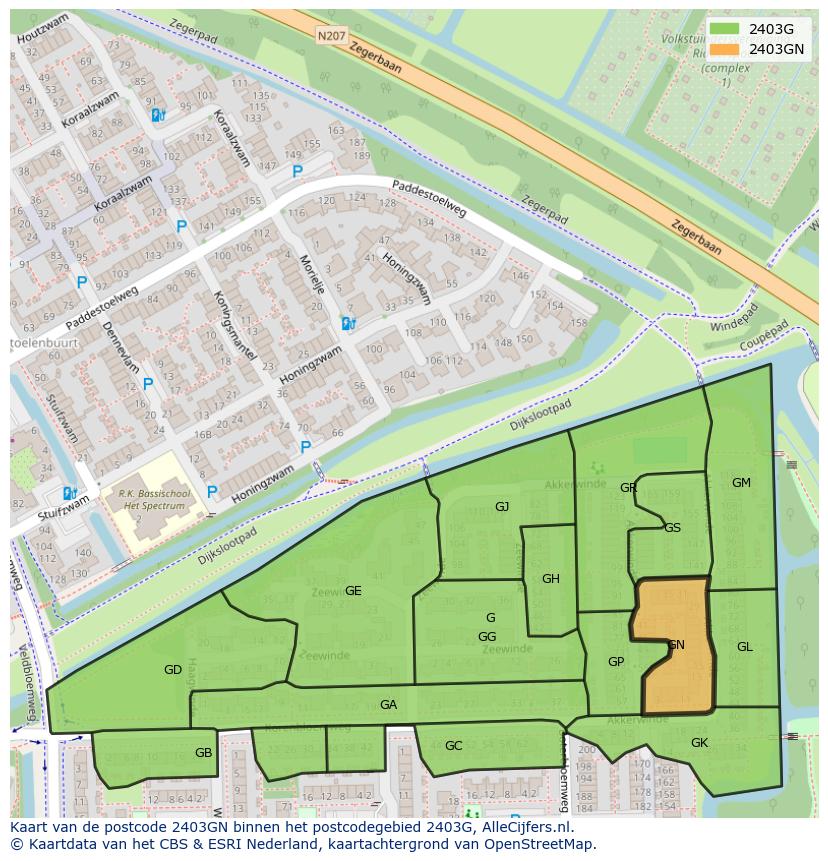 Afbeelding van het postcodegebied 2403 GN op de kaart.