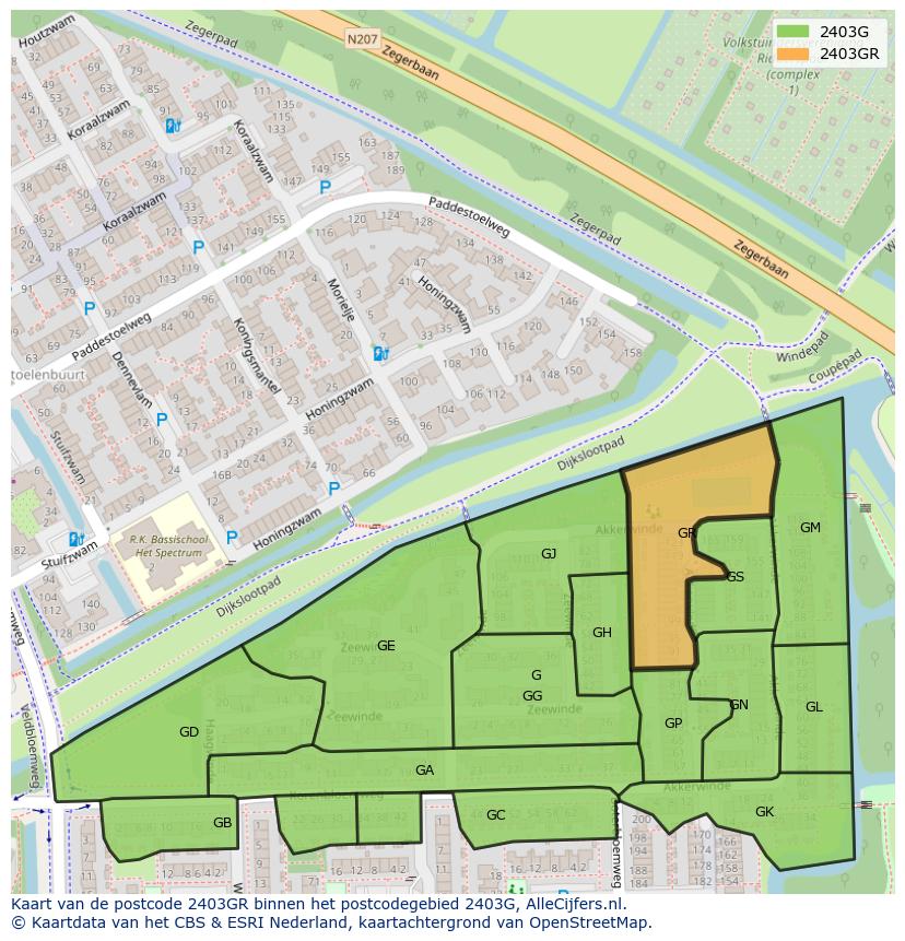 Afbeelding van het postcodegebied 2403 GR op de kaart.