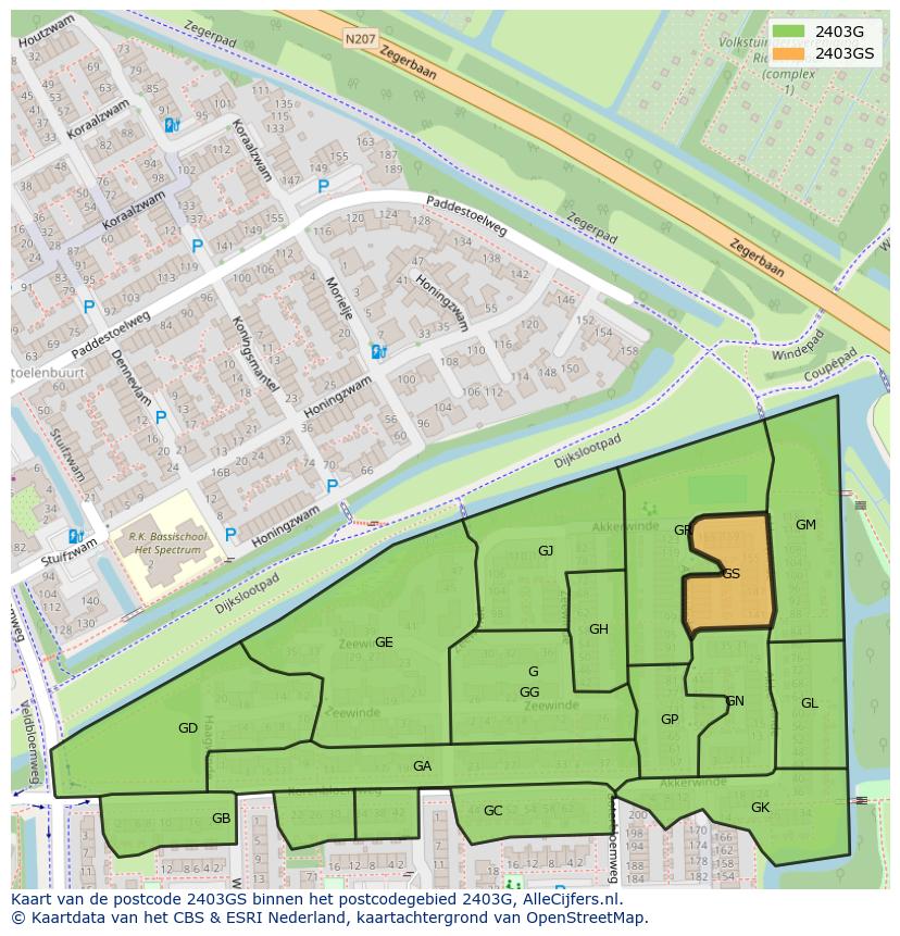Afbeelding van het postcodegebied 2403 GS op de kaart.