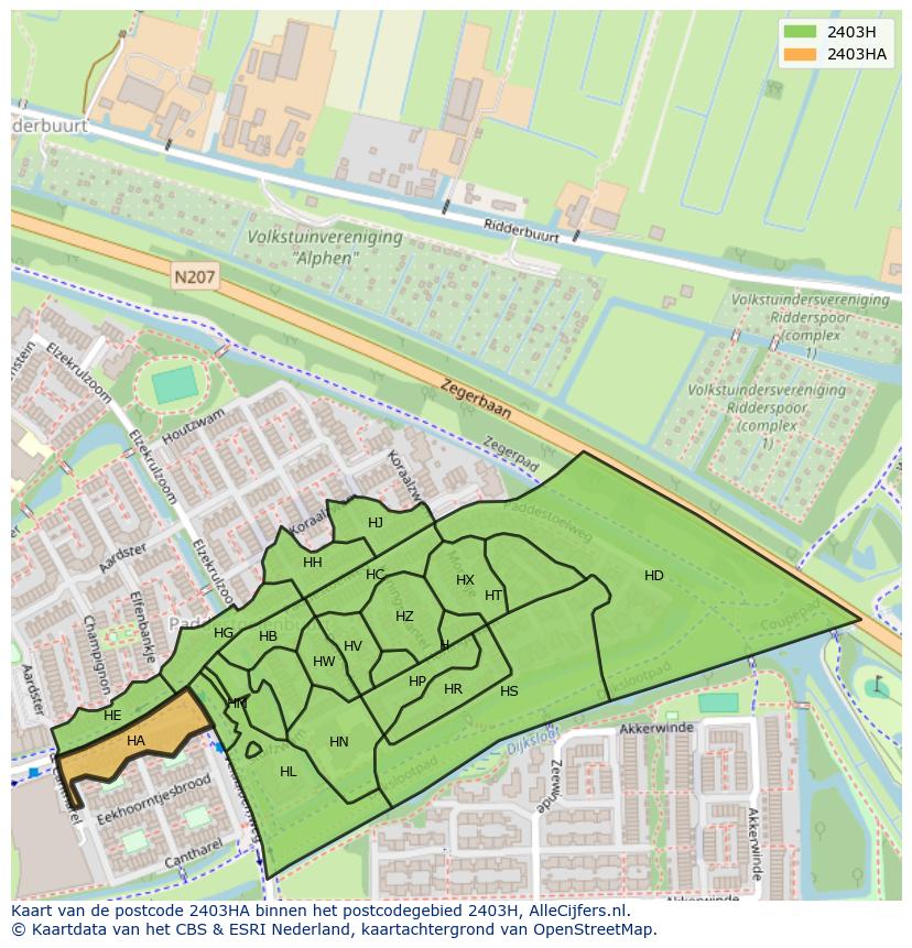 Afbeelding van het postcodegebied 2403 HA op de kaart.