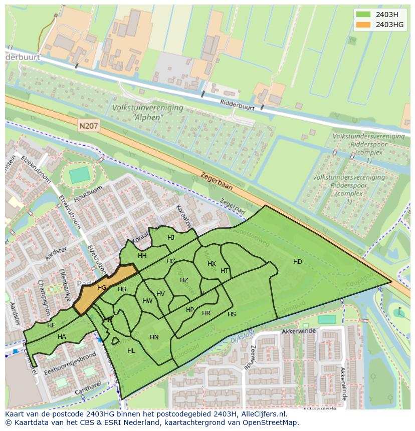Afbeelding van het postcodegebied 2403 HG op de kaart.