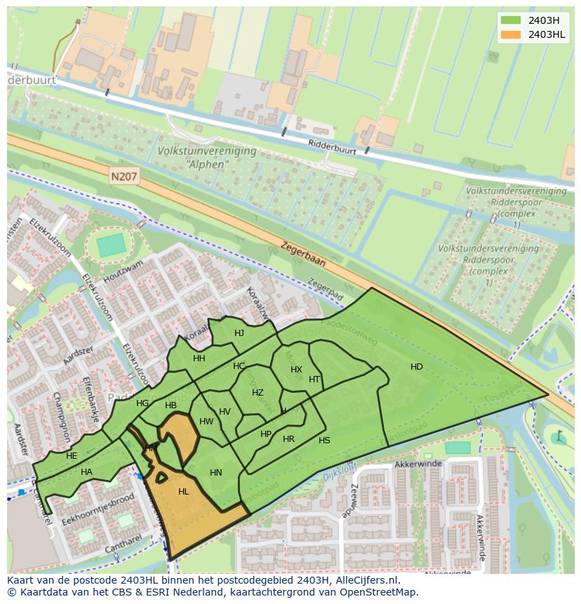 Afbeelding van het postcodegebied 2403 HL op de kaart.