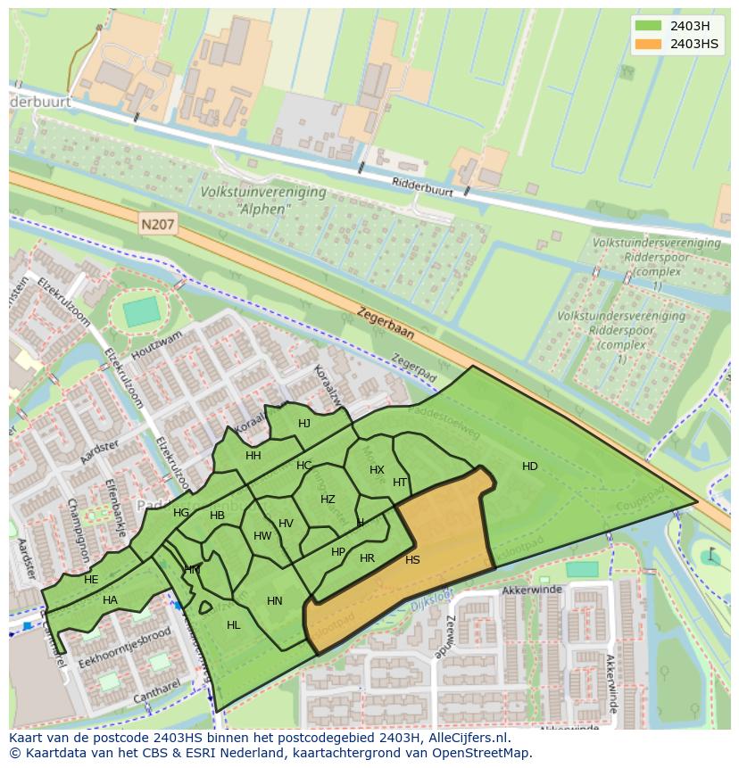 Afbeelding van het postcodegebied 2403 HS op de kaart.
