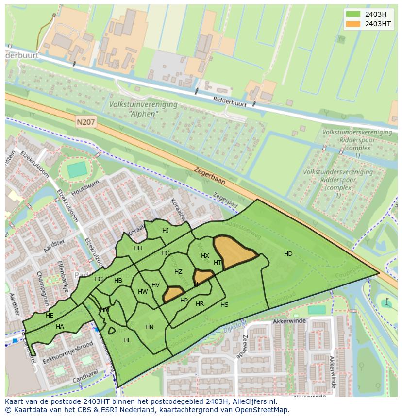 Afbeelding van het postcodegebied 2403 HT op de kaart.
