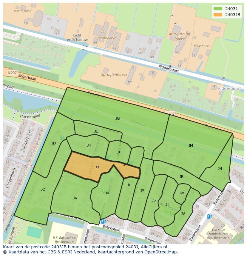 Afbeelding van het postcodegebied 2403 JB op de kaart.