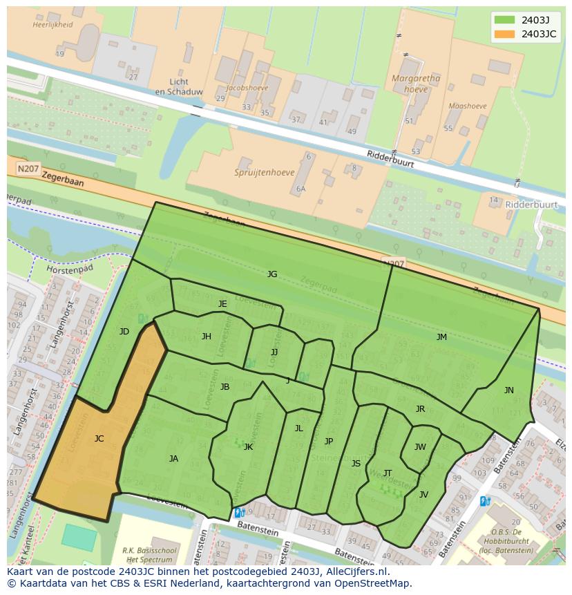 Afbeelding van het postcodegebied 2403 JC op de kaart.