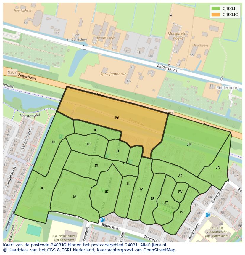 Afbeelding van het postcodegebied 2403 JG op de kaart.