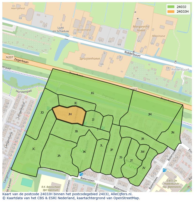 Afbeelding van het postcodegebied 2403 JH op de kaart.