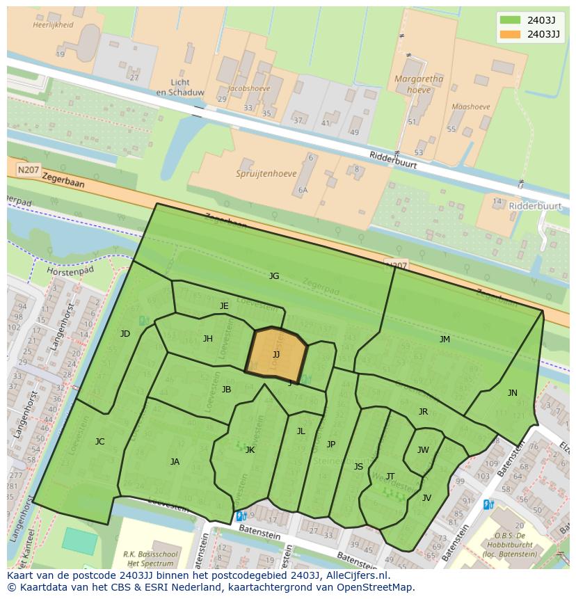 Afbeelding van het postcodegebied 2403 JJ op de kaart.