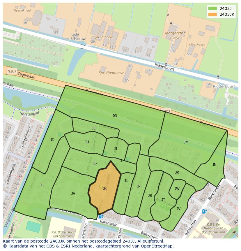 Afbeelding van het postcodegebied 2403 JK op de kaart.