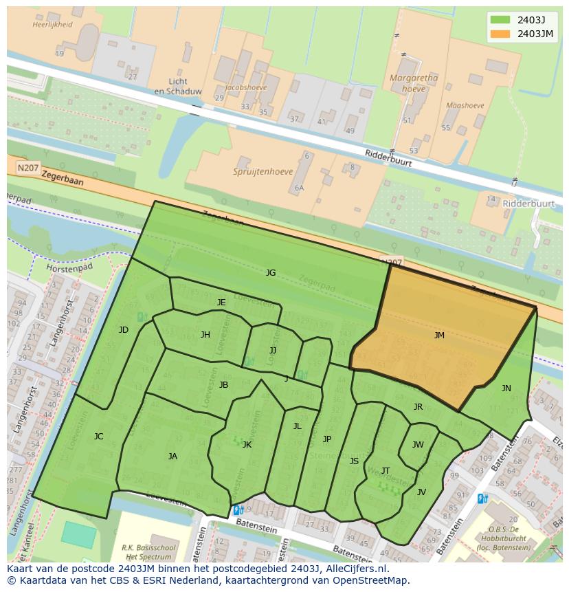 Afbeelding van het postcodegebied 2403 JM op de kaart.