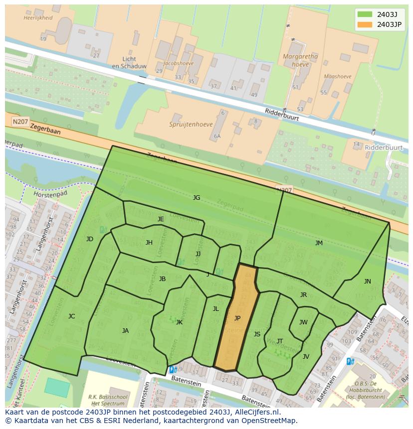 Afbeelding van het postcodegebied 2403 JP op de kaart.