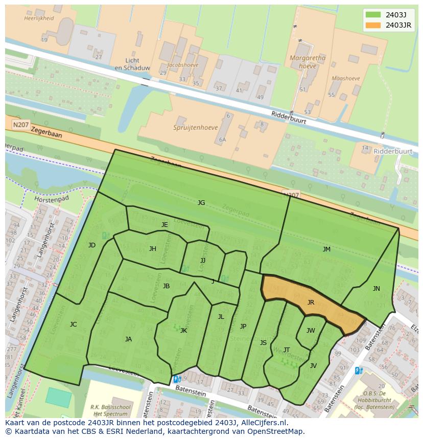 Afbeelding van het postcodegebied 2403 JR op de kaart.
