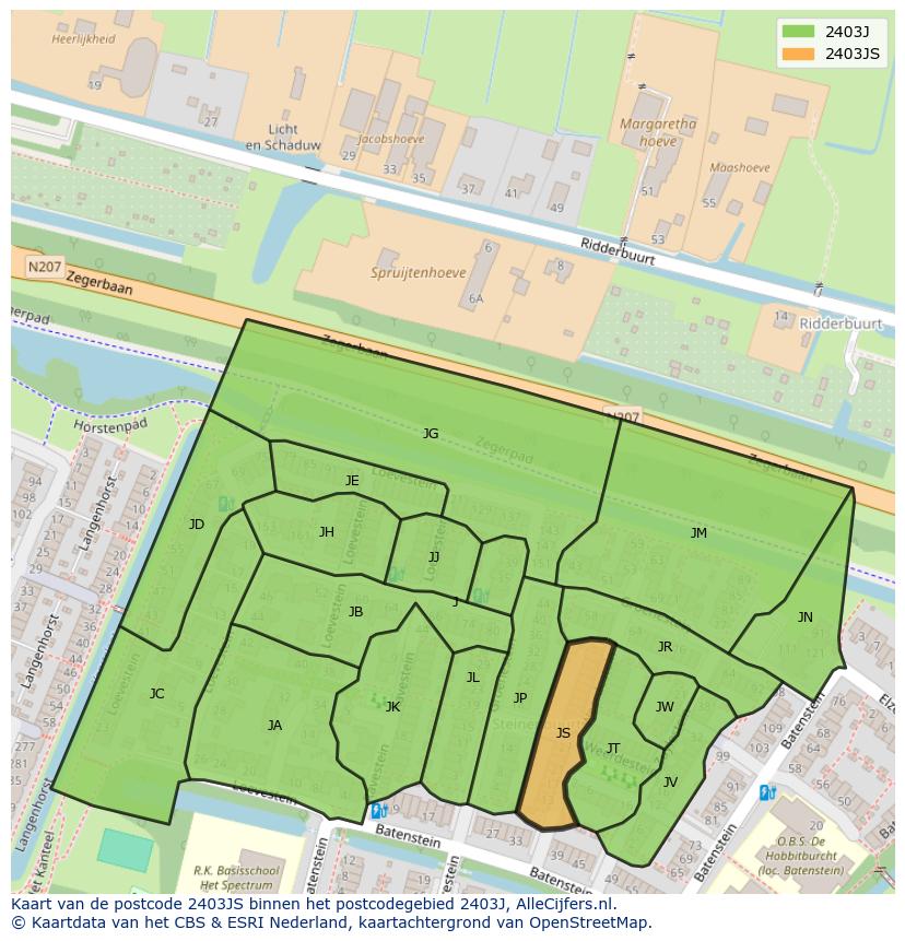 Afbeelding van het postcodegebied 2403 JS op de kaart.