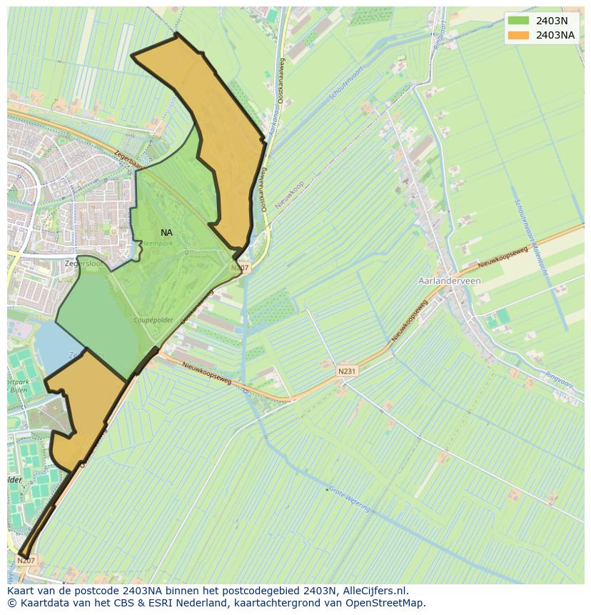 Afbeelding van het postcodegebied 2403 NA op de kaart.