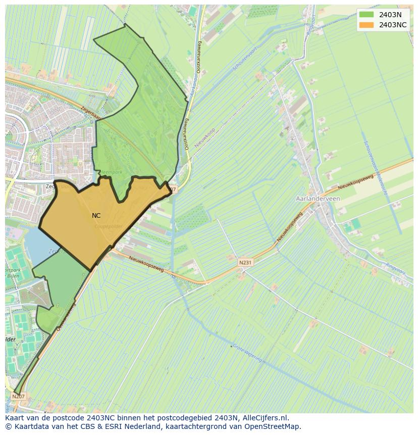 Afbeelding van het postcodegebied 2403 NC op de kaart.