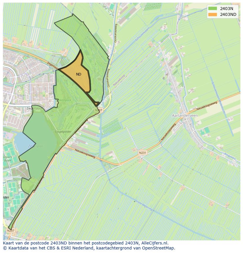 Afbeelding van het postcodegebied 2403 ND op de kaart.