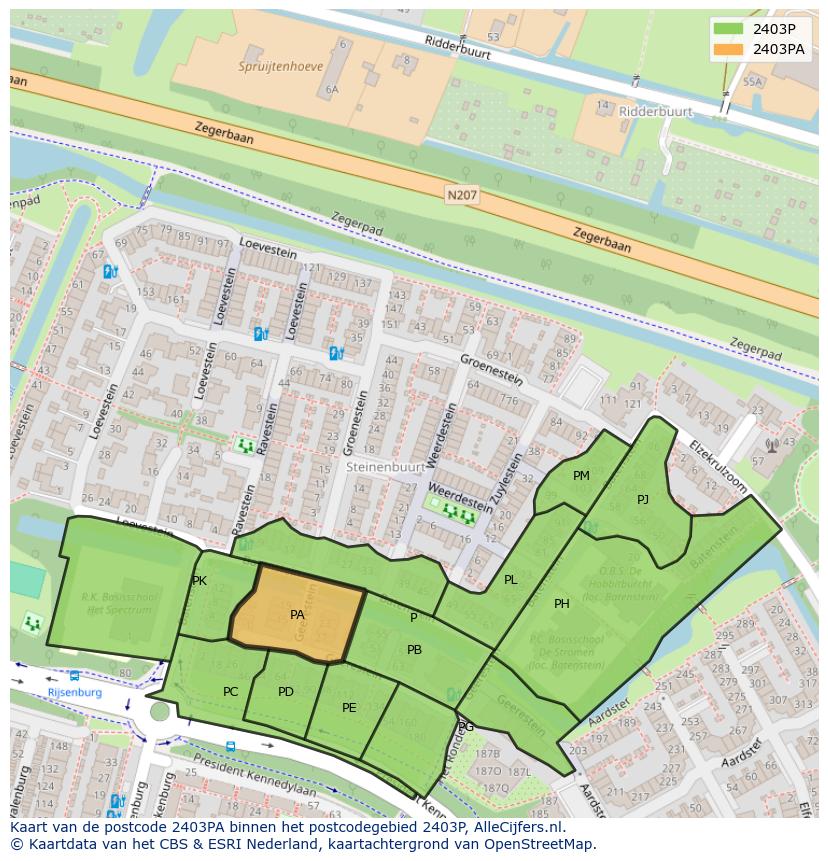 Afbeelding van het postcodegebied 2403 PA op de kaart.