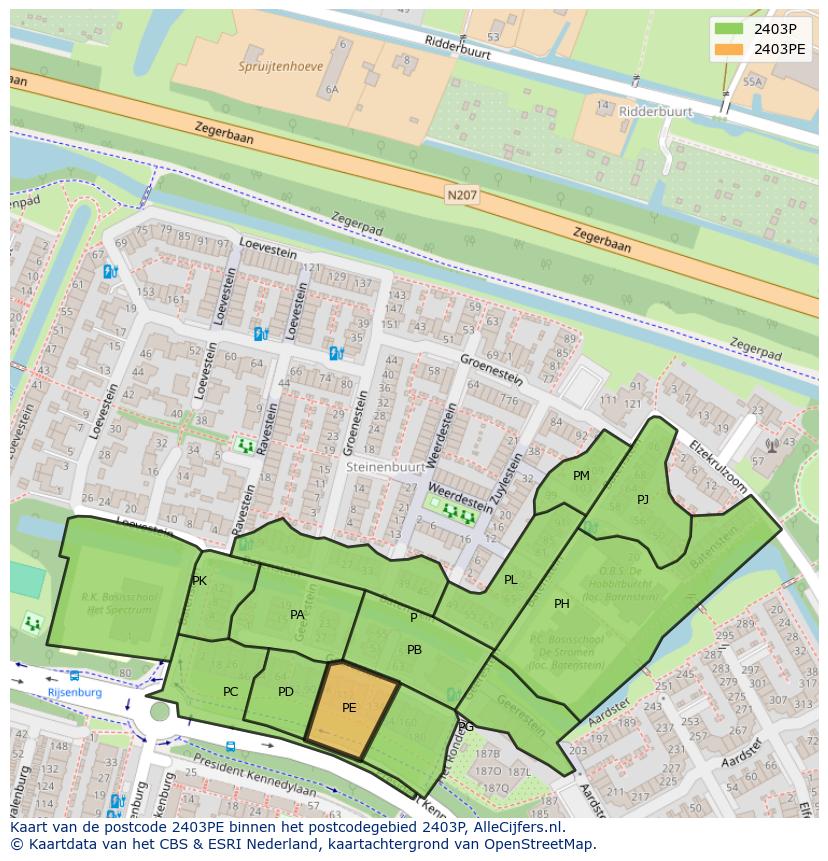 Afbeelding van het postcodegebied 2403 PE op de kaart.