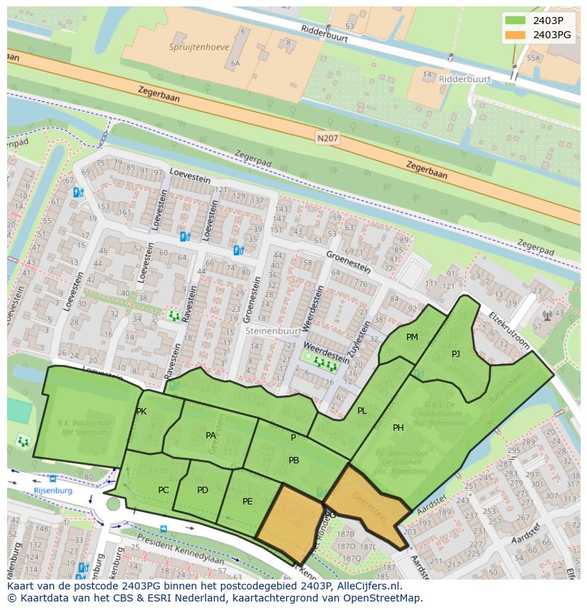 Afbeelding van het postcodegebied 2403 PG op de kaart.
