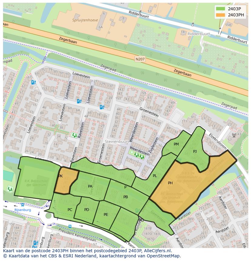 Afbeelding van het postcodegebied 2403 PH op de kaart.