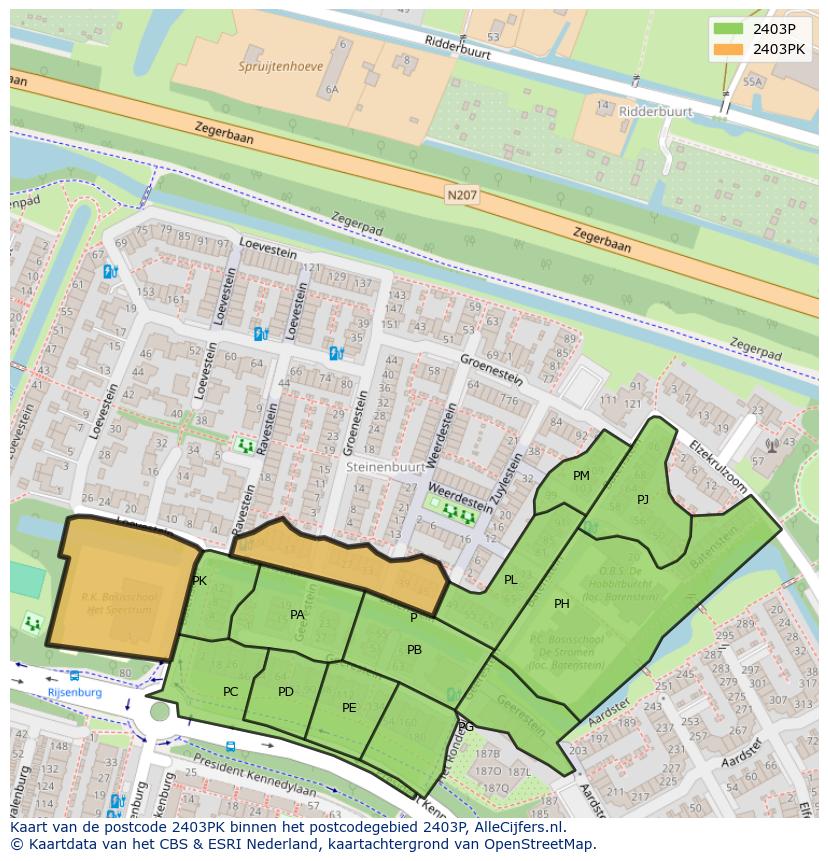 Afbeelding van het postcodegebied 2403 PK op de kaart.