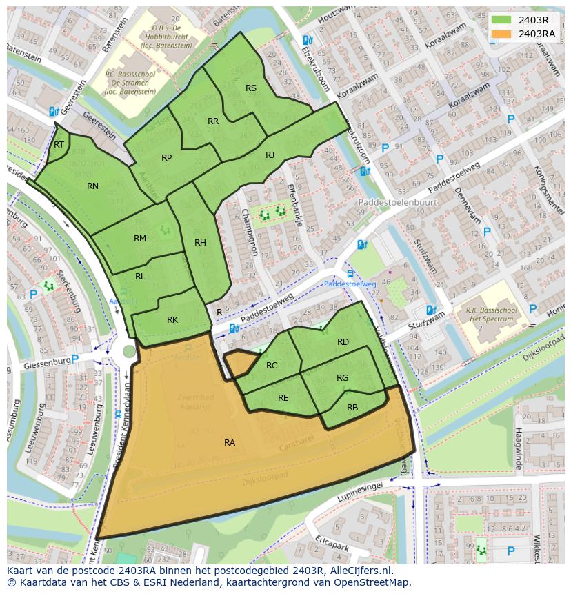 Afbeelding van het postcodegebied 2403 RA op de kaart.