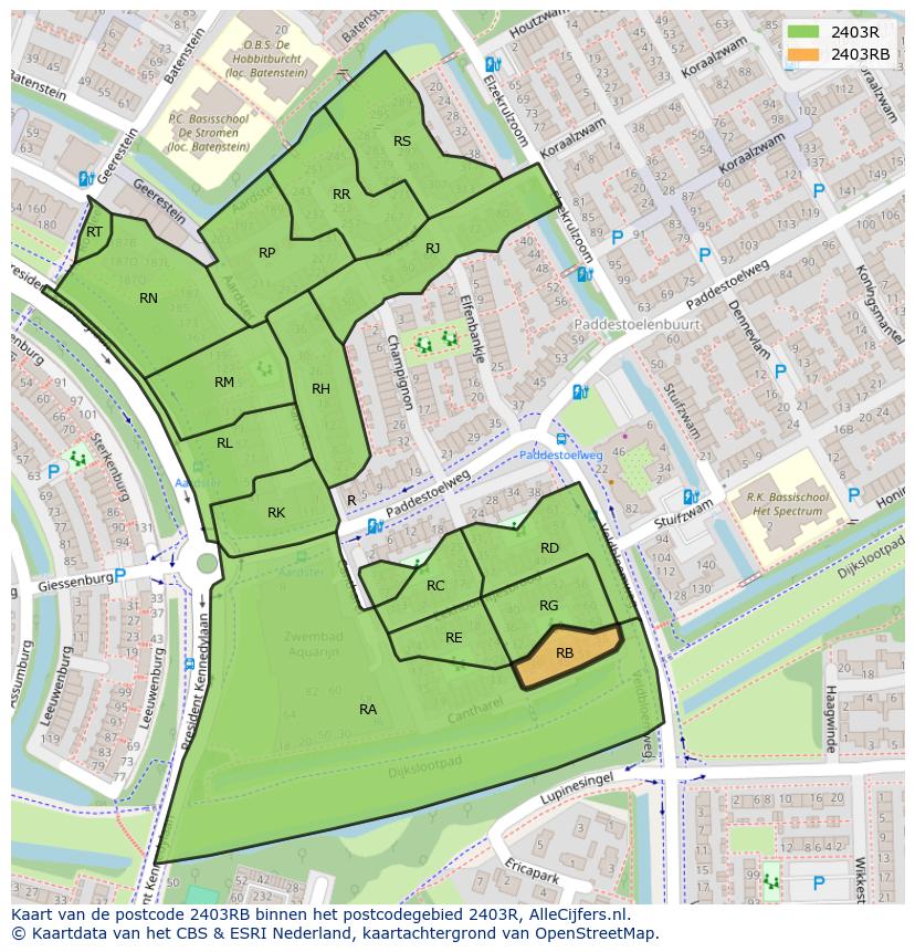 Afbeelding van het postcodegebied 2403 RB op de kaart.