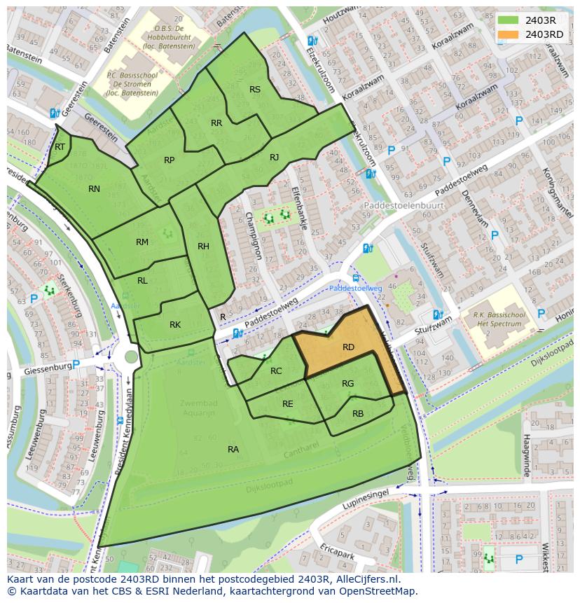 Afbeelding van het postcodegebied 2403 RD op de kaart.