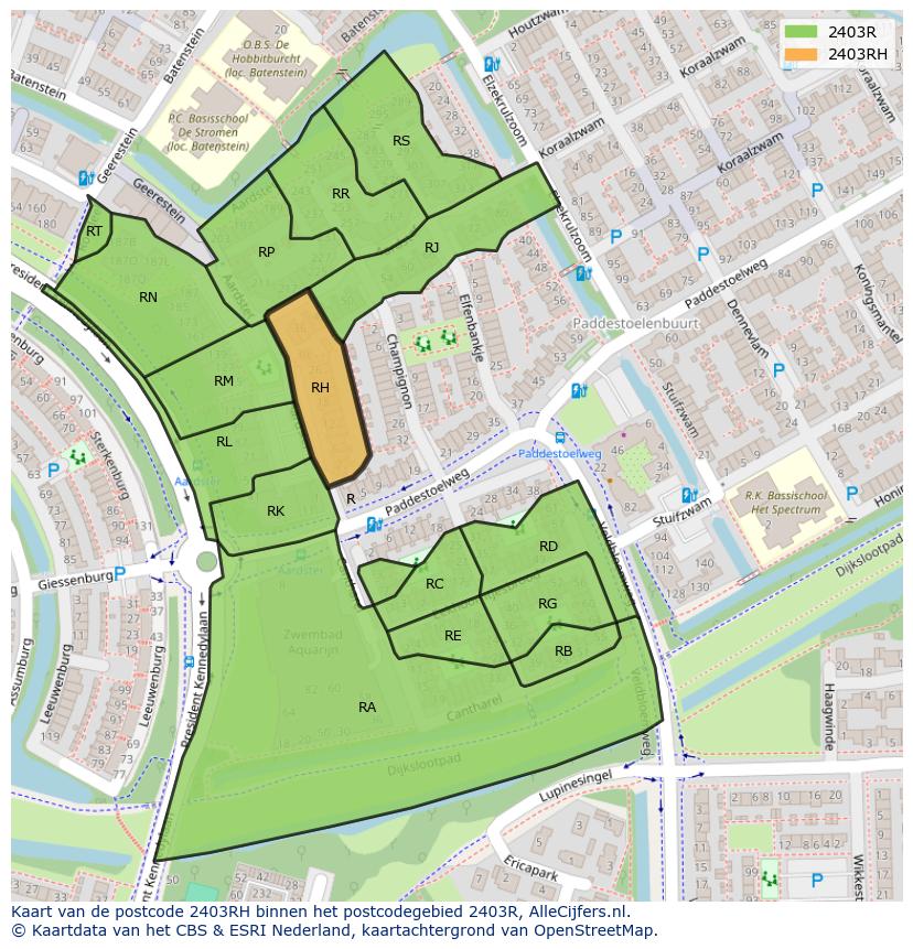 Afbeelding van het postcodegebied 2403 RH op de kaart.