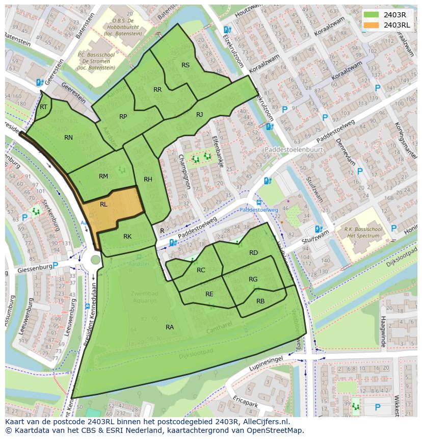 Afbeelding van het postcodegebied 2403 RL op de kaart.