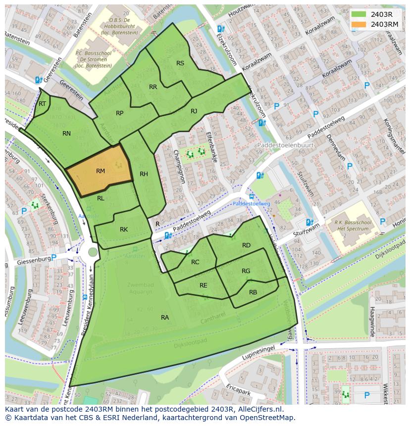 Afbeelding van het postcodegebied 2403 RM op de kaart.