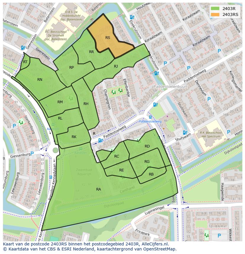 Afbeelding van het postcodegebied 2403 RS op de kaart.