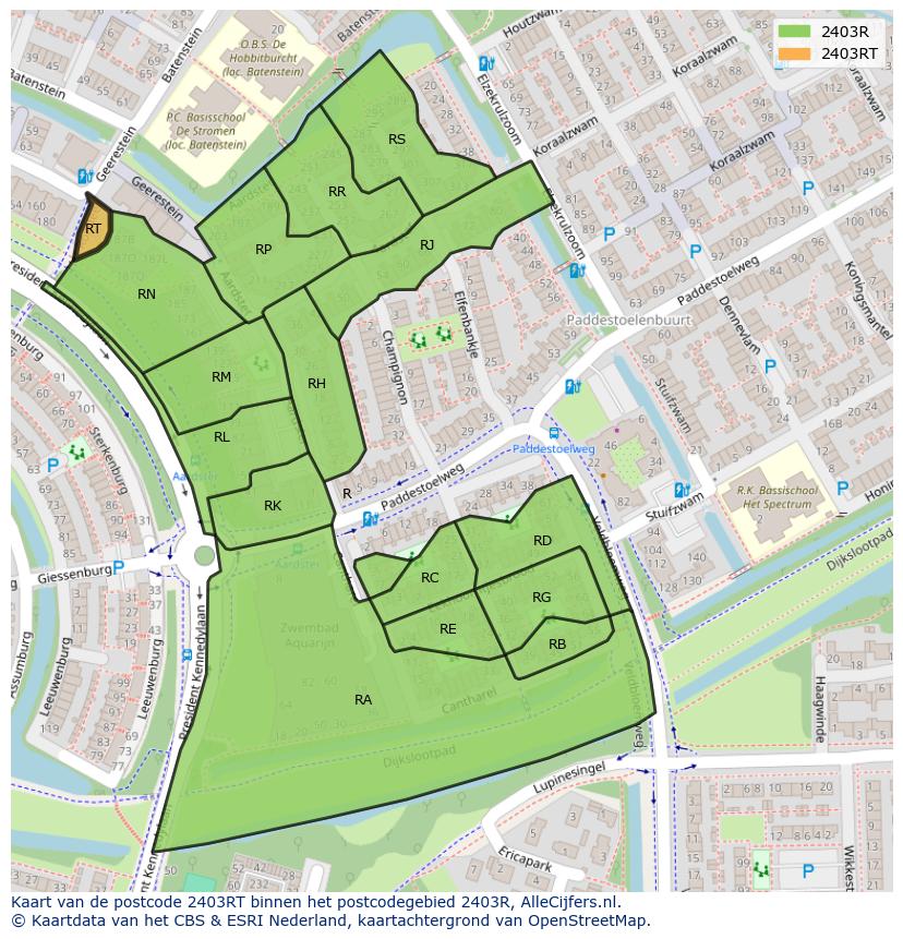 Afbeelding van het postcodegebied 2403 RT op de kaart.