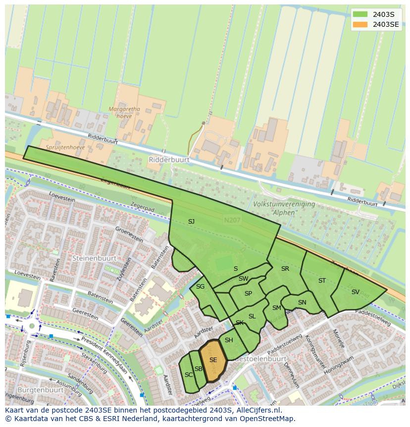 Afbeelding van het postcodegebied 2403 SE op de kaart.