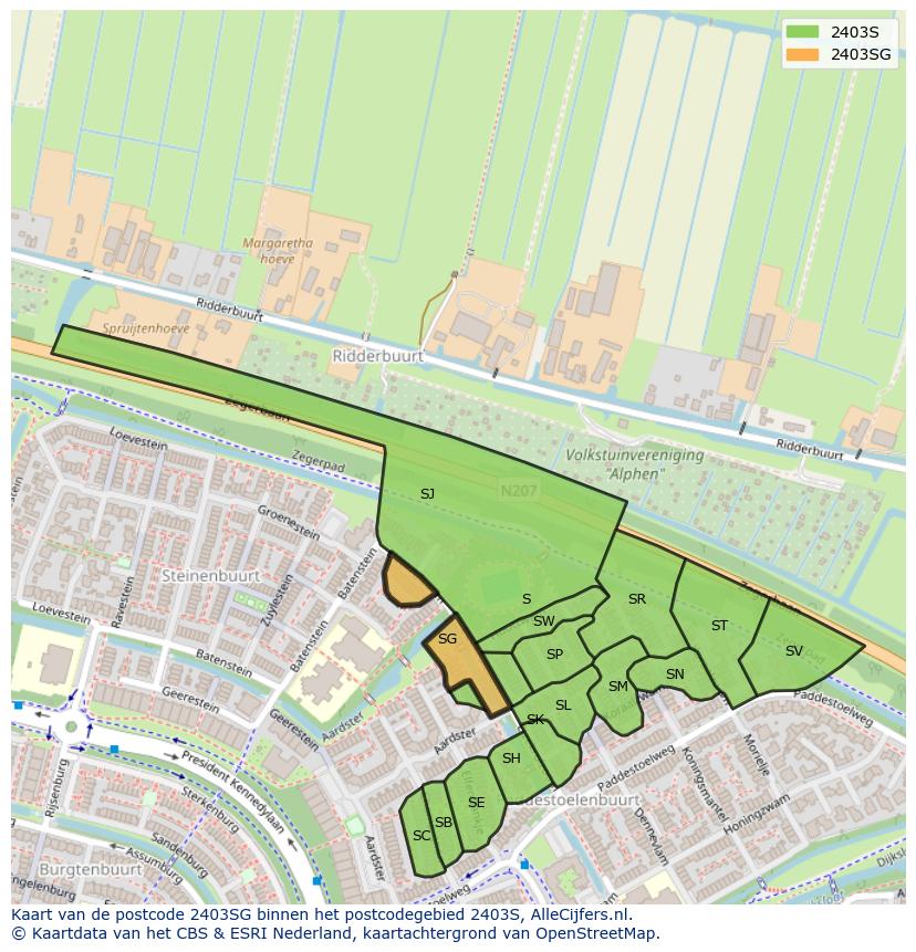 Afbeelding van het postcodegebied 2403 SG op de kaart.
