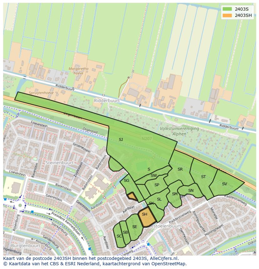 Afbeelding van het postcodegebied 2403 SH op de kaart.
