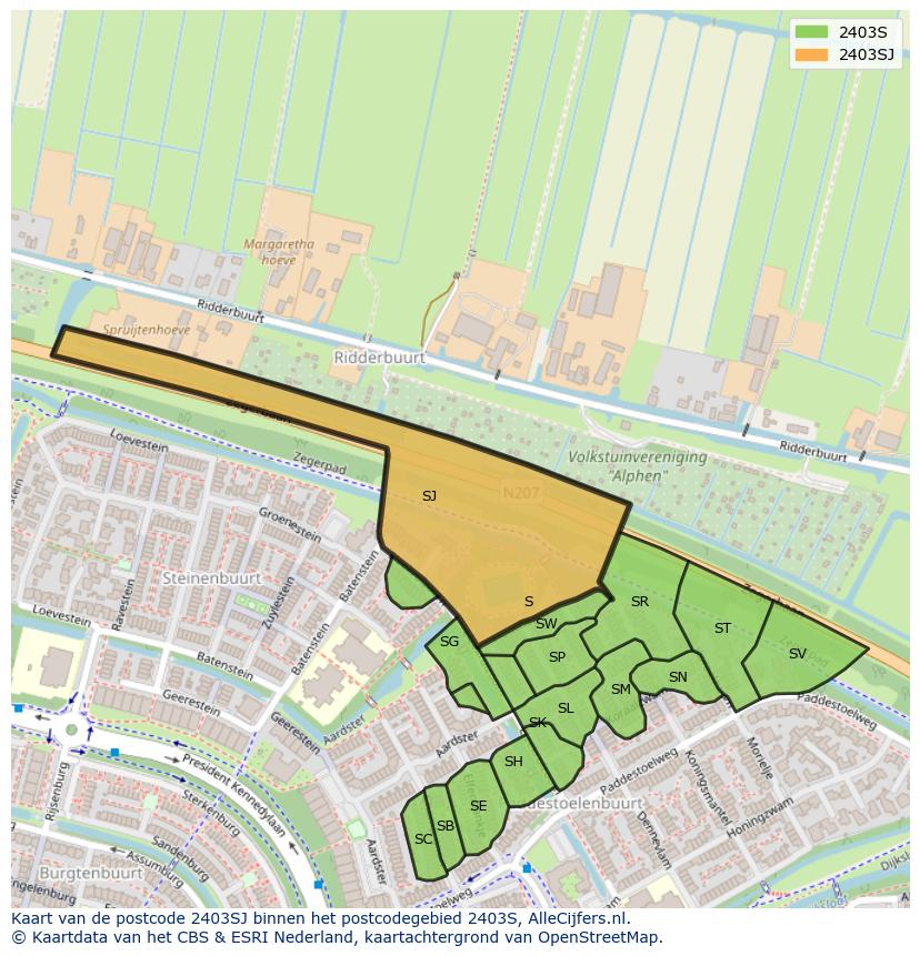 Afbeelding van het postcodegebied 2403 SJ op de kaart.