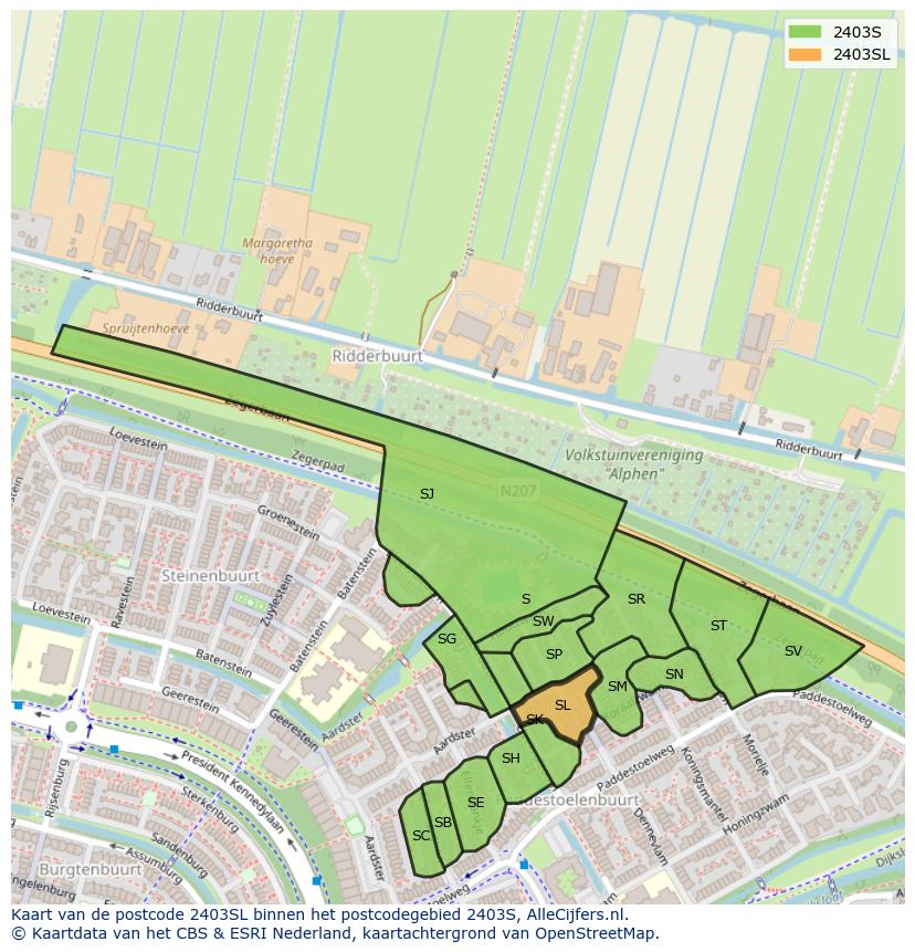 Afbeelding van het postcodegebied 2403 SL op de kaart.