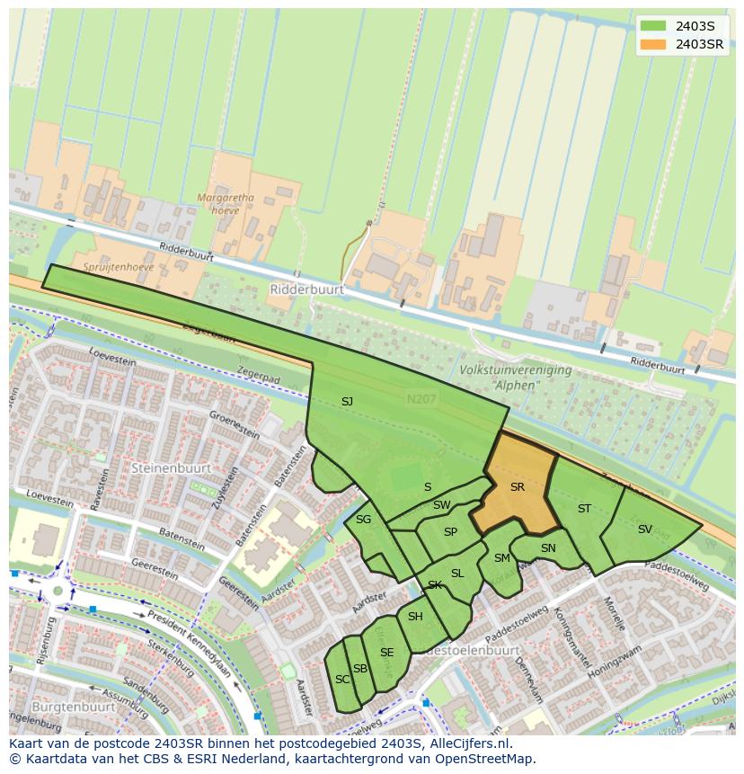 Afbeelding van het postcodegebied 2403 SR op de kaart.