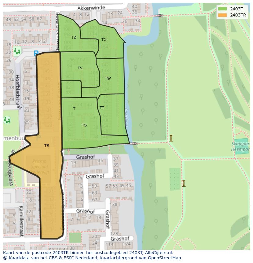 Afbeelding van het postcodegebied 2403 TR op de kaart.
