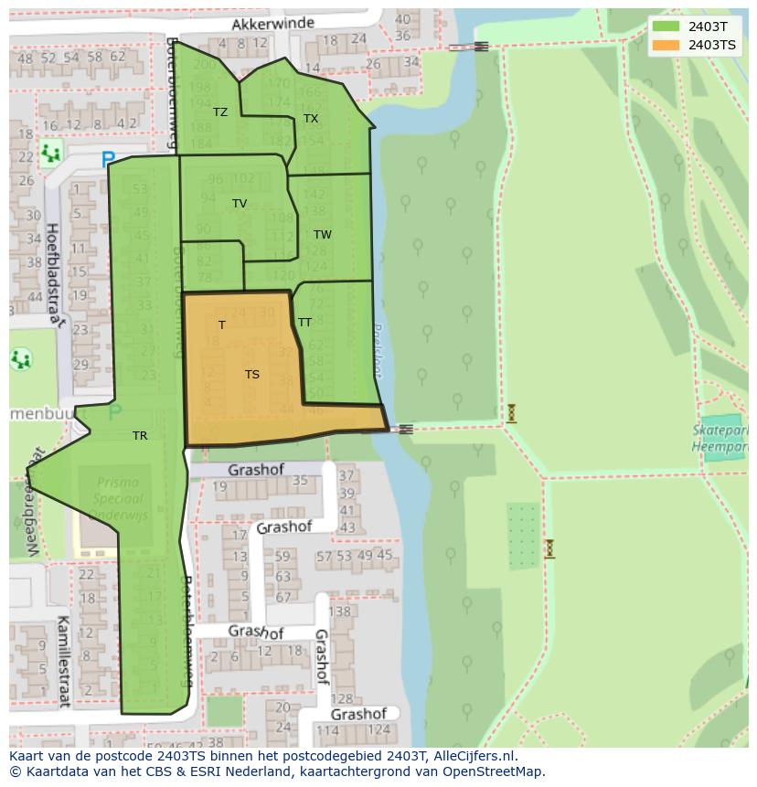 Afbeelding van het postcodegebied 2403 TS op de kaart.