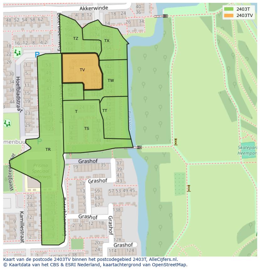 Afbeelding van het postcodegebied 2403 TV op de kaart.