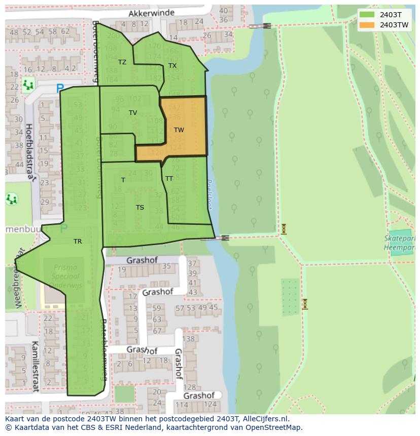 Afbeelding van het postcodegebied 2403 TW op de kaart.